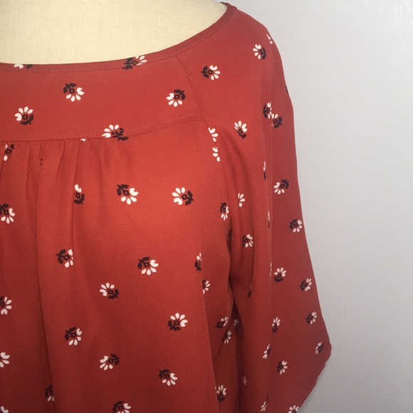 LOFT Burnt Orange Draping BOHO Blouse - Picture 2 of 5